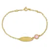 Amour White And Pink Enamel Evil Eye Charm Rolo Chain Link Bracelet In 14k Yellow Gold - 6+0.5 In. In Yellow