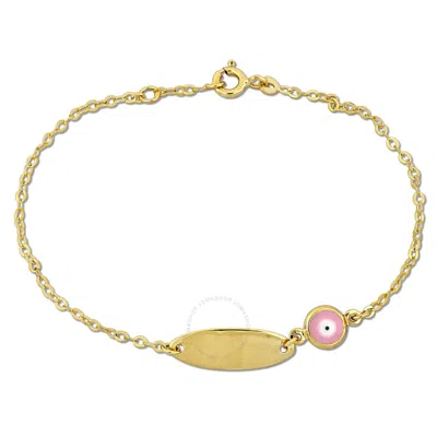 Amour White And Pink Enamel Evil Eye Charm Rolo Chain Link Bracelet In 14k Yellow Gold - 6+0.5 In.