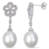 AMOUR AMOUR WHITE CULTURED FRESHWATER PEARL AND DIAMOND VINTAGE DROP EARRINGS IN STERLING SILVER