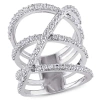 AMOUR AMOUR WHITE TOPAZ CROSSOVER SPLIT SHANK RING IN STERLING SILVER