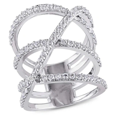 Amour White Topaz Crossover Split Shank Ring In Sterling Silver In Silver / White