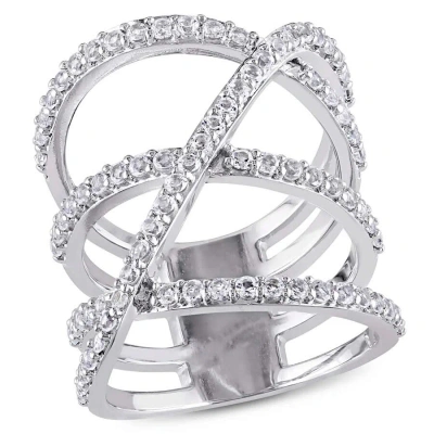 Amour White Topaz Crossover Split Shank Ring In Sterling Silver In Metallic