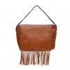 Ampere Creations Women's Lacey Fringe Messenger Hand Bag In Cognac In Brown