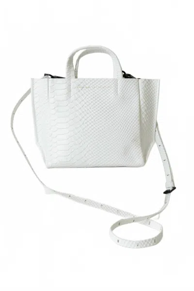 Ampersand As Apostrophe Embossed Leather Micro Tote Bag In Bright White Python In Multi