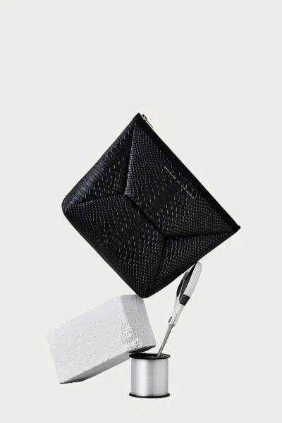 Ampersand As Apostrophe Snake-effect Leather X-pouch Clutch In Black Python
