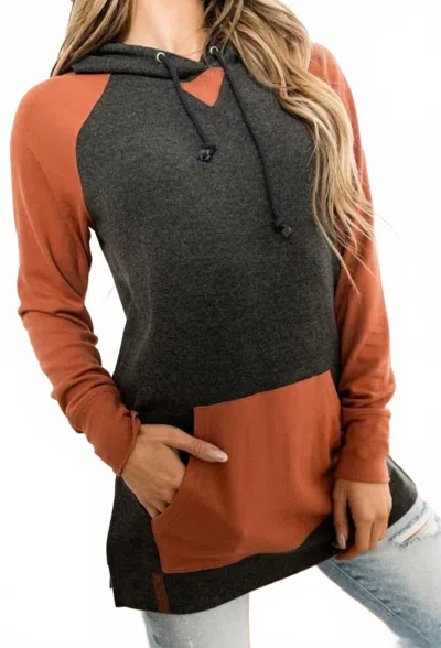 Ampersand Ave Autumn Side Slit Hoodie In Brown In Multi