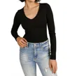 Ampersand Ave Bodysuit Long Sleeve V-neck Top In Black In Black