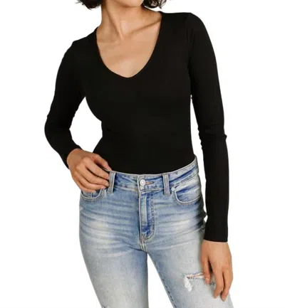 Ampersand Ave Bodysuit Long Sleeve V-neck Top In Black