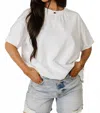 Ampersand Ave Boyfriend Short Sleeve Top In White In Red