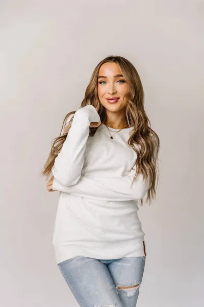 Ampersand Ave Classic Pullover Sweater In Powder In White
