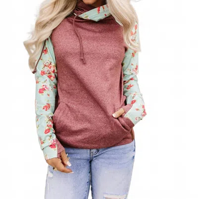 Ampersand Ave Double Hood Sweatshirt In Don't Stop Be-leafing In Pink