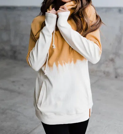 Ampersand Ave Double Hood Sweatshirt In Mustard Ombre Dip Dye In Multi