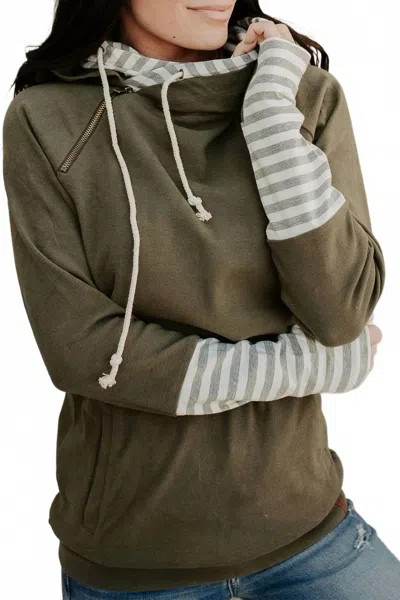 Ampersand Ave Doublehood Sweatshirt In Between The Lines In Green