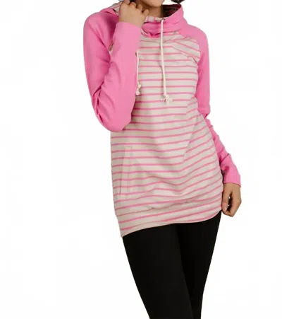 Ampersand Ave Doublehood Sweatshirt In Flamingo Stripe In Pink