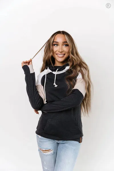Ampersand Ave Doublehood Sweatshirt In Let's Face It In Black