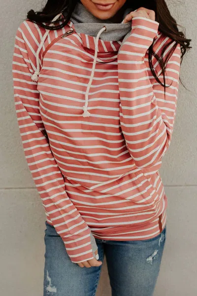 Ampersand Ave Doublehood Sweatshirt In Line It Up Mauve And Grey In Pink