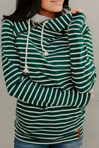 Ampersand Ave Doublehood Sweatshirt In Line It Up Spruce And Grey In Green