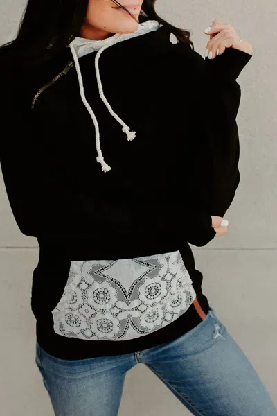 Ampersand Ave Doublehood Sweatshirt In Lovely Lace Black In Multi