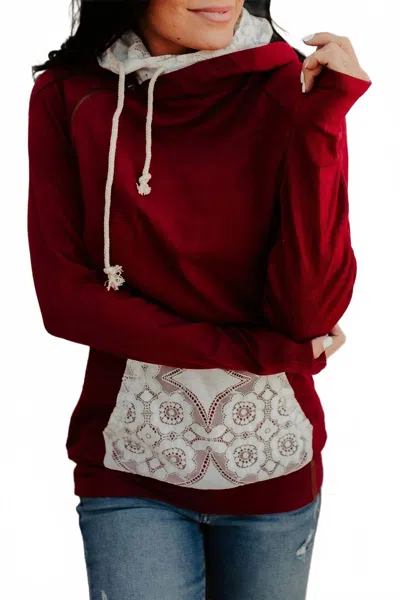 Ampersand Ave Doublehood Sweatshirt In Lovely Lace Burgundy In Black