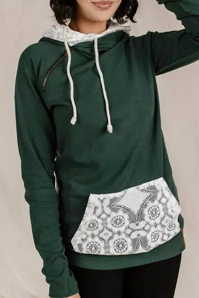 Ampersand Ave Doublehood Sweatshirt In Lovely Lace Evergreen In Green
