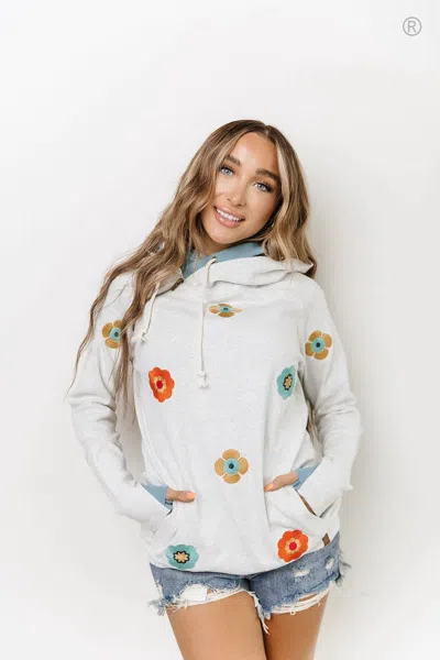 Ampersand Ave Doublehood Sweatshirt In Spring Bloom In White