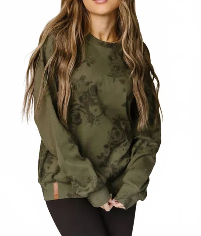 Ampersand Ave Floral Crew Pullover Top In Olive Green