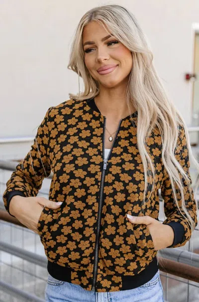 Ampersand Ave Flower Bomber Jacket In Mustard In Yellow