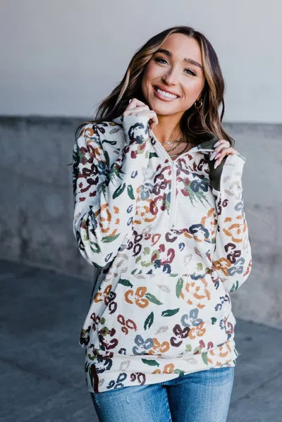 Ampersand Ave Halfzip Hoodie In Defy Explanation In White
