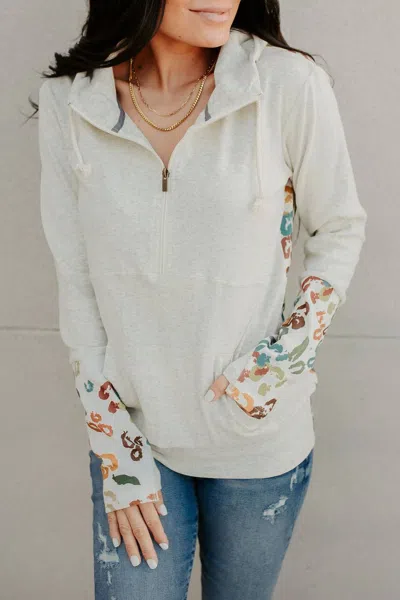 Ampersand Ave Halfzip Hoodie In Florals And Foliage In White