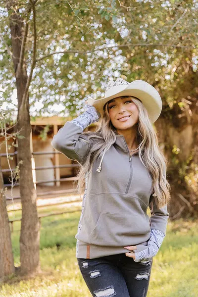 Ampersand Ave Halfzip Hoodie In Take Me Away In Gray
