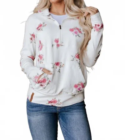 Ampersand Ave Halfzip Sweatshirt In Garden Bloom In White