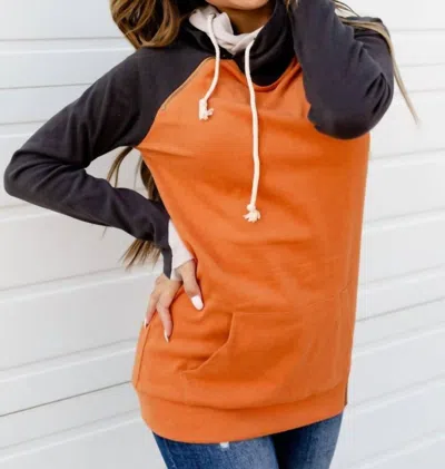 Ampersand Ave Happy Haunting Doublehood Sweatshirt In Orange/charcoal In Multi