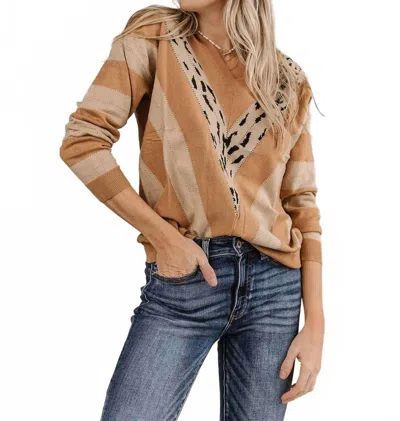 Ampersand Ave Hear Me Roar Sweater In Tan & Camel In Multi