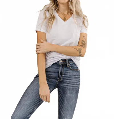 Ampersand Ave Lilac V Neck Tee In White