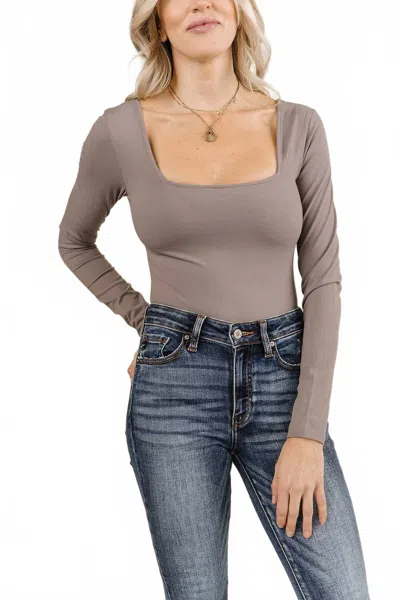 Ampersand Ave Long Sleeve Bodysuit In Charcoal In Multi