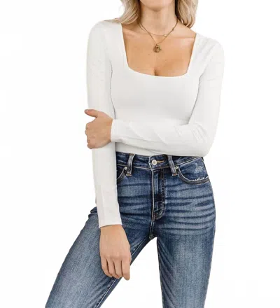 Ampersand Ave Long Sleeve Square Neck Bodysuit In White