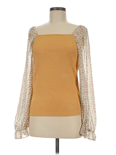 Pre-owned Ampersand Ave Long Sleeve Top Gold Square Neckline Tops