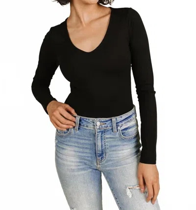 Ampersand Ave Long Sleeve V Neck Bodysuit In Black