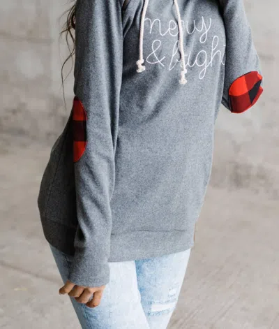 Ampersand Ave Merry & Bright Doublehood Sweatshirt In Grey/red In Multi