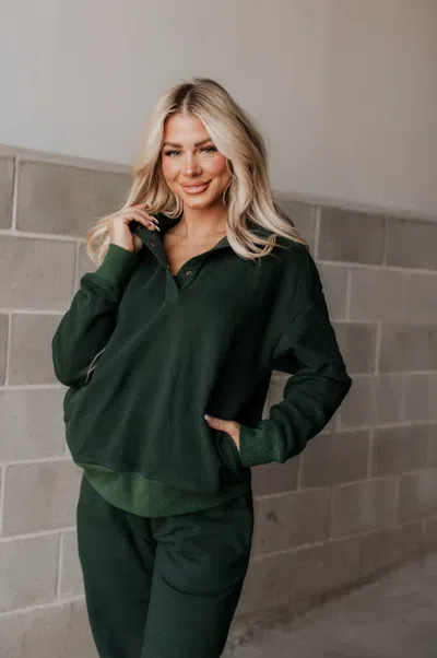 Ampersand Ave Never Better Button Top In Forest Green