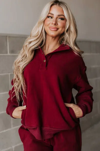Ampersand Ave Never Better Button Top In Wine In Red