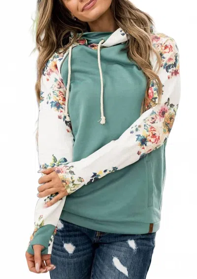 Ampersand Ave Once & Floral Doublehood Sweatshirt In Green