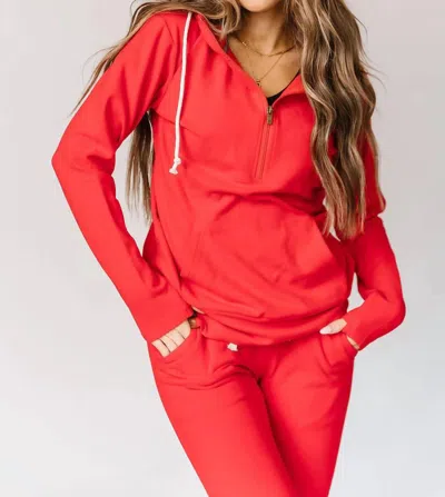 Ampersand Ave Performance Fleece Halfzip Hoodie In Candy Apple In Red
