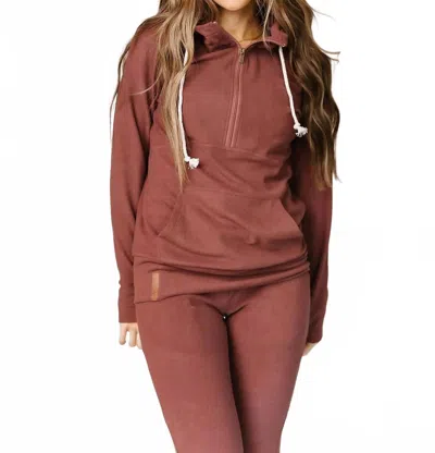 Ampersand Ave Performance Fleece Halfzip Hoodie In Mahogany In Brown