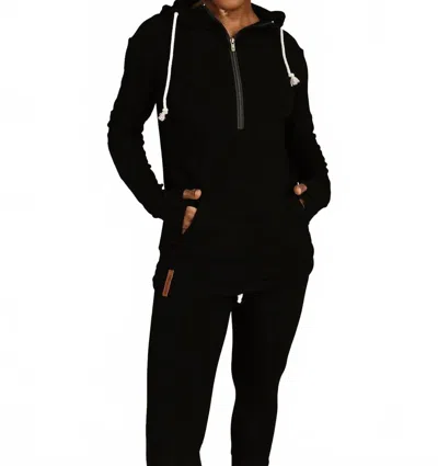 Ampersand Ave Performance Fleece Halfzip Hoodie In Poppy Seed In Black