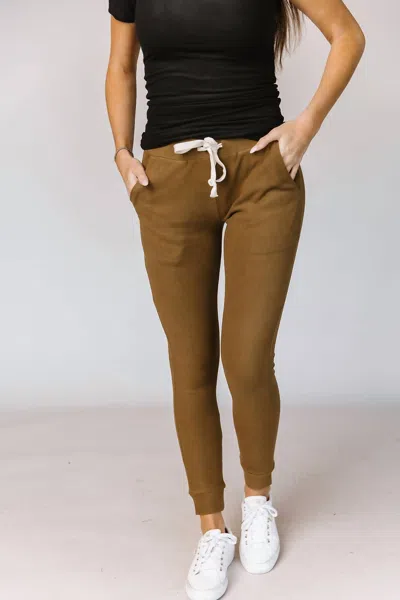 Ampersand Ave Performance Fleece Joggers In Lemongrass In Brown