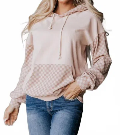 Ampersand Ave Performance Fleece University Hoodie In Checked Out Pink In Beige
