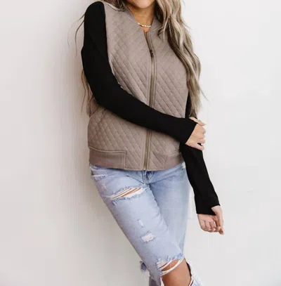 Ampersand Ave Quilted Bomber Jacket In Taupe And Black In Multi