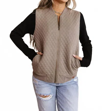 Ampersand Ave Quilted Bomber Jacket In Taupe Black In Brown