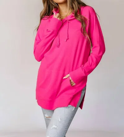 Ampersand Ave Side Slit Hoodie In Hot Pink
